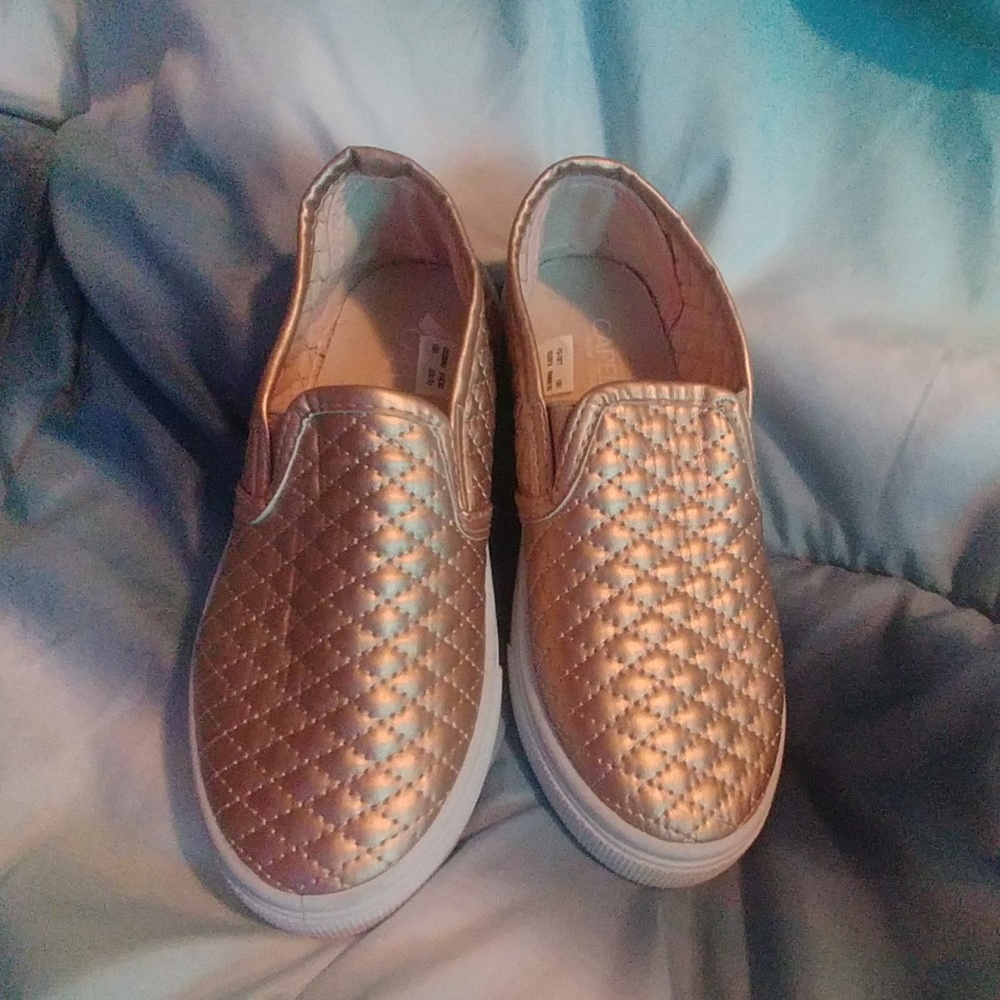 Rose gold slip ons